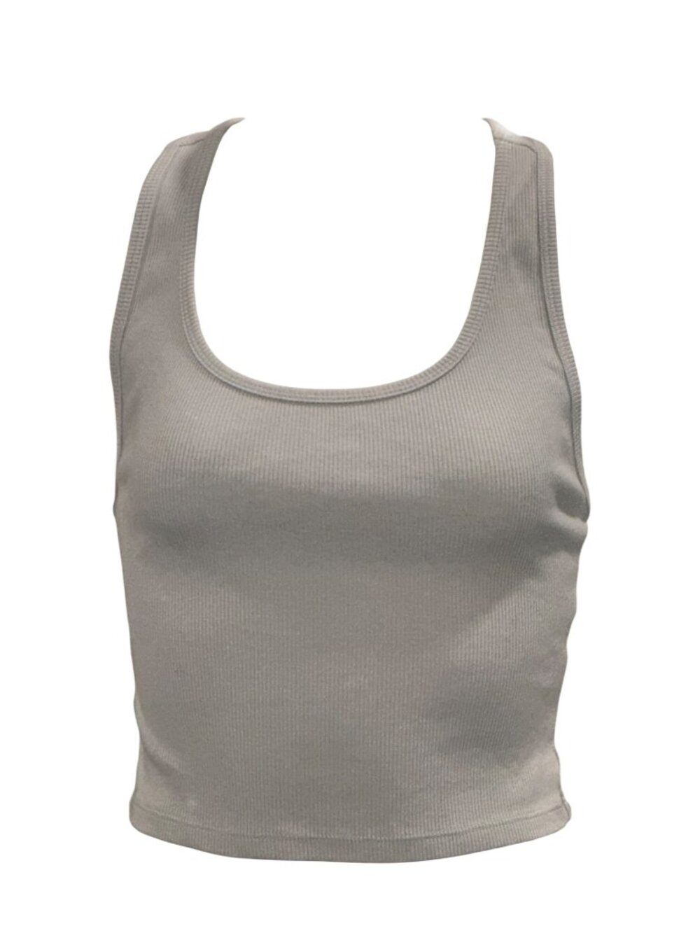 Forever 21 Medium Taupe Gray Ribbed Racerback Crop Tank Top Athleisure Core Chic - Picture 2 of 12